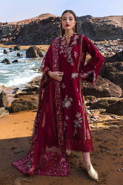 CRIMSON LAWN UNSTITCH EMB 3PC PARSI THREADS (D5-B)
