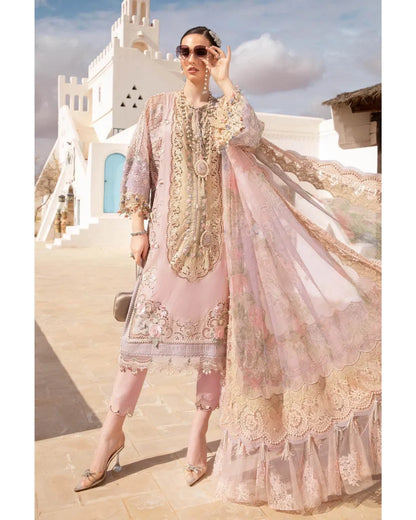 MARIA.B LAWN LUXURY UNSTITCHED EMB 3PC ROSE PINK