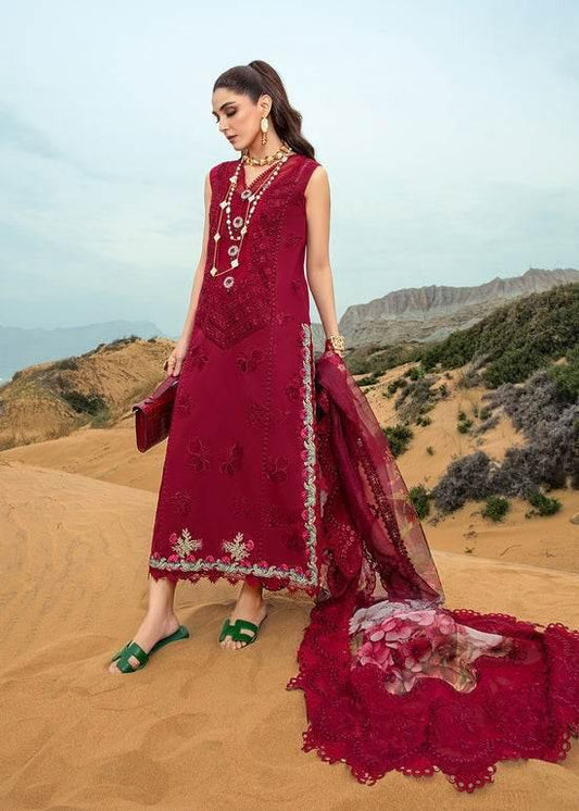 CRIMSON LAWN UNSTITCH EMB 3PC LILLIE DE JONG-CHERRY (3A)