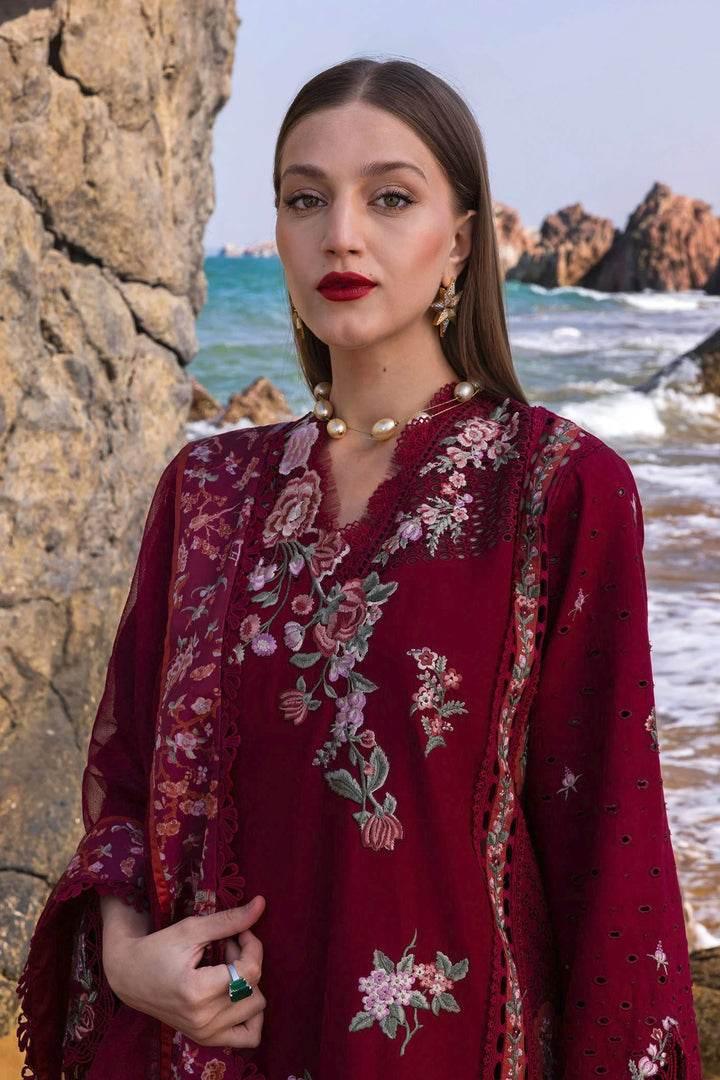 CRIMSON LAWN UNSTITCH EMB 3PC PARSI THREADS (D5-B)