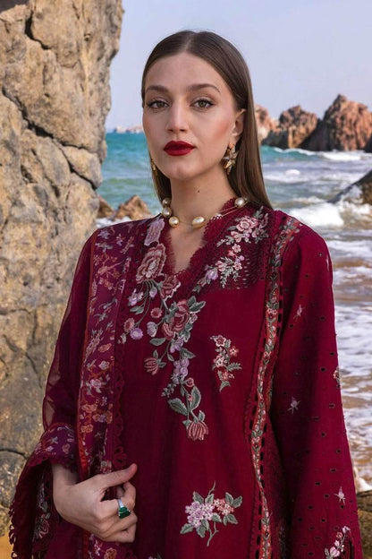 CRIMSON LAWN UNSTITCH EMB 3PC PARSI THREADS (D5-B)