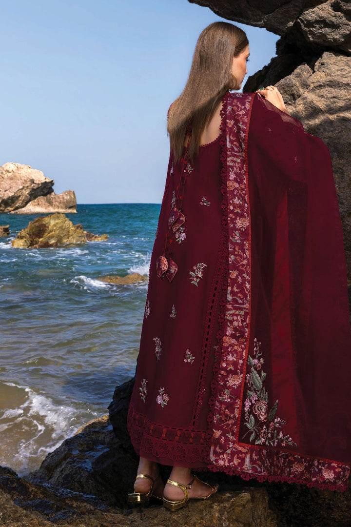 CRIMSON LAWN UNSTITCH EMB 3PC PARSI THREADS (D5-B)