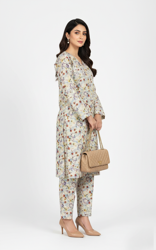 Unstitched Stone Linen Two Piece