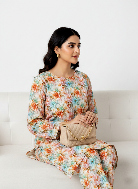 Unstitched Stone Linen Two Piece