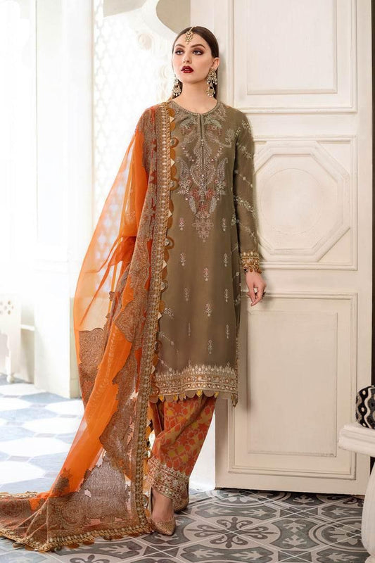 MARIA.B LAWN UNSTICH EMB 3PC RUST COFFEE (CST-603)