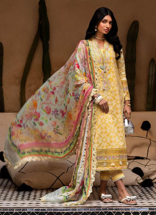 FARAH TALIB AZIZ LAWN UNSTITCH EMB 3PC BAHIA SUN (FTA-12)