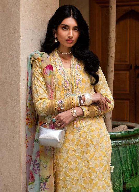 FARAH TALIB AZIZ LAWN UNSTITCH EMB 3PC BAHIA SUN (FTA-12)
