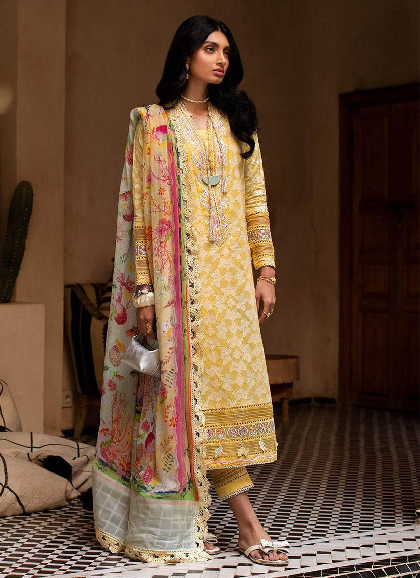 FARAH TALIB AZIZ LAWN UNSTITCH EMB 3PC BAHIA SUN (FTA-12)