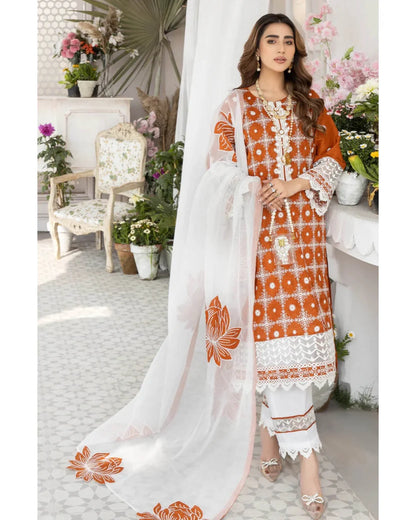 MOHAGNI LINEN UNSTITCHED EMB 3PC