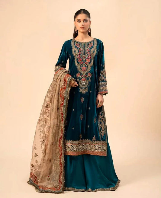 MARIA.B VELVET UNSTICHED EMB 3PC
