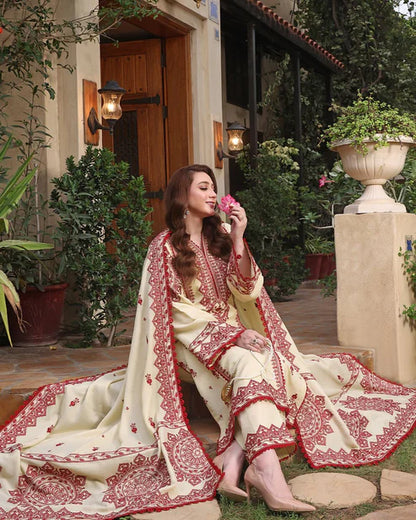 ANEESLA DHANAK UNSTITCHED EMB 3PC
