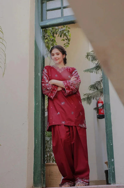 SAPPHIRE LINEN LUXURY UNSTITCHED EMB 2PC