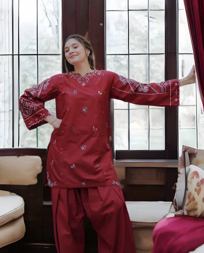 SAPPHIRE LINEN LUXURY UNSTITCHED EMB 2PC